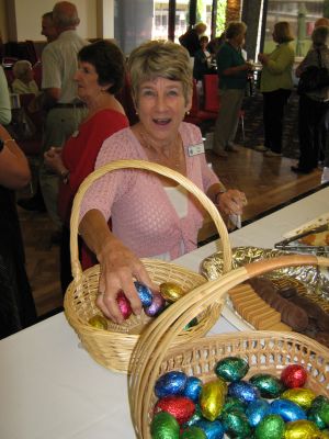 Val `sneaking` some extra eggs before the Easter Bunny sees her!